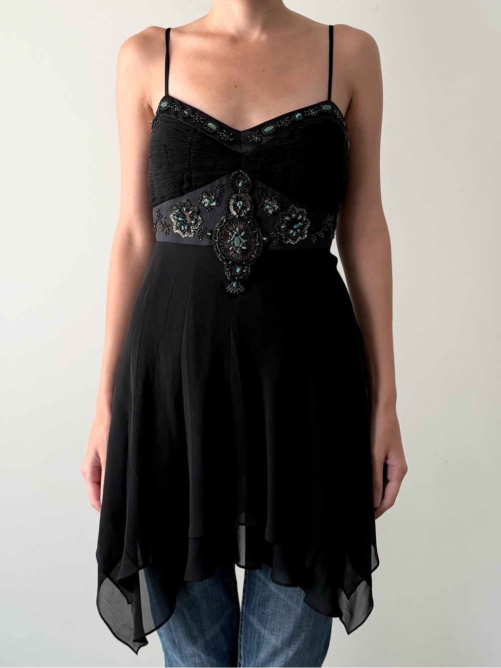 Vintage Simon Chang 100% Silk Beaded Handkerchief Camisole - Picture 3 of 4